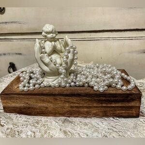 Stage it!! Angel Figurine with Pearl Beads and wooden box bundle